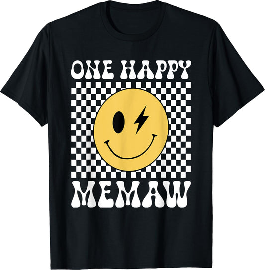 Groovy Memaw One Happy Dude Birthday Family Matching T-Shirt - T-Shirt | Black