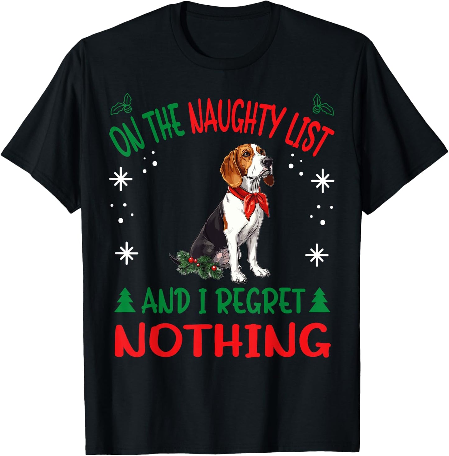 Cute Treeing Walker Coonhound Dog Christmas On The Naughty Men Women T-Shirt - T-Shirt | Black