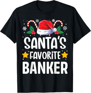 Santas Favorite Banker Christmas Matching Group Pajama T-Shirt - T-Shirt | Black