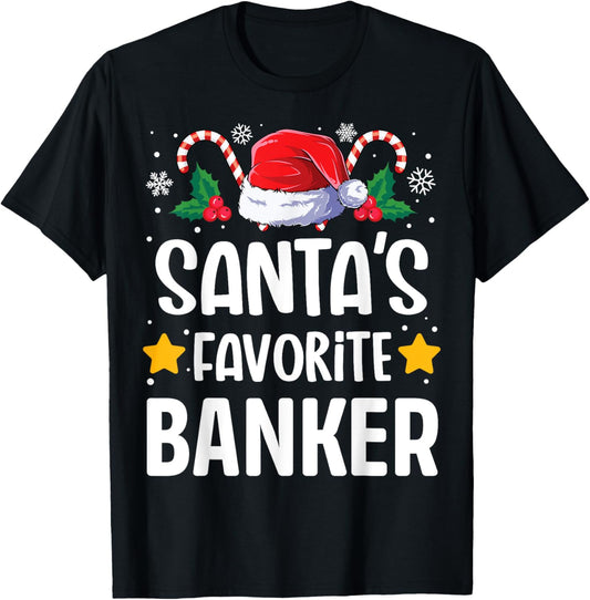Santas Favorite Banker Christmas Matching Group Pajama T-Shirt - T-Shirt | Black