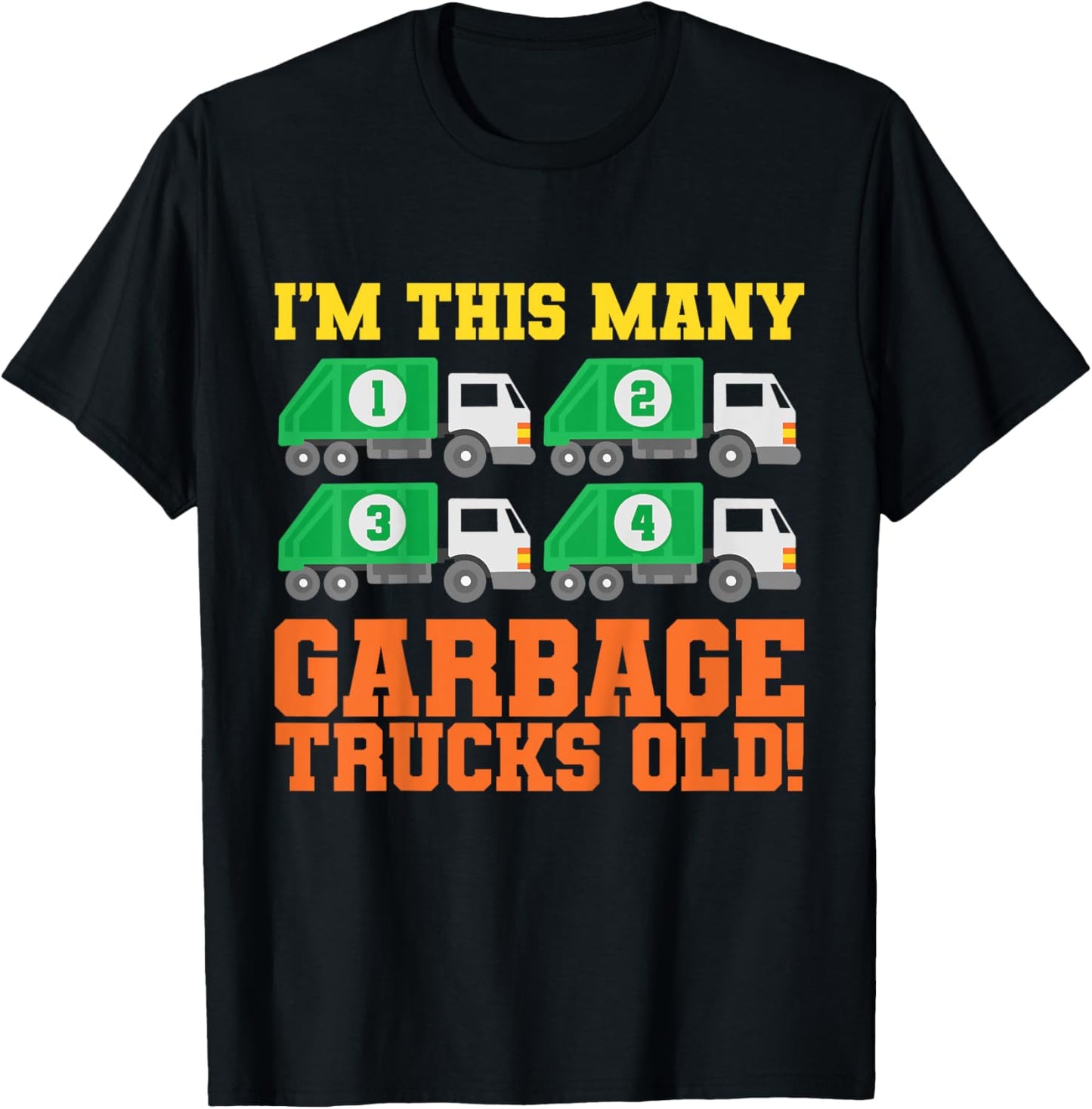 Kids 4th Birthday Garbage Trucks Four Theme Party T-Shirt - T-Shirt | Black