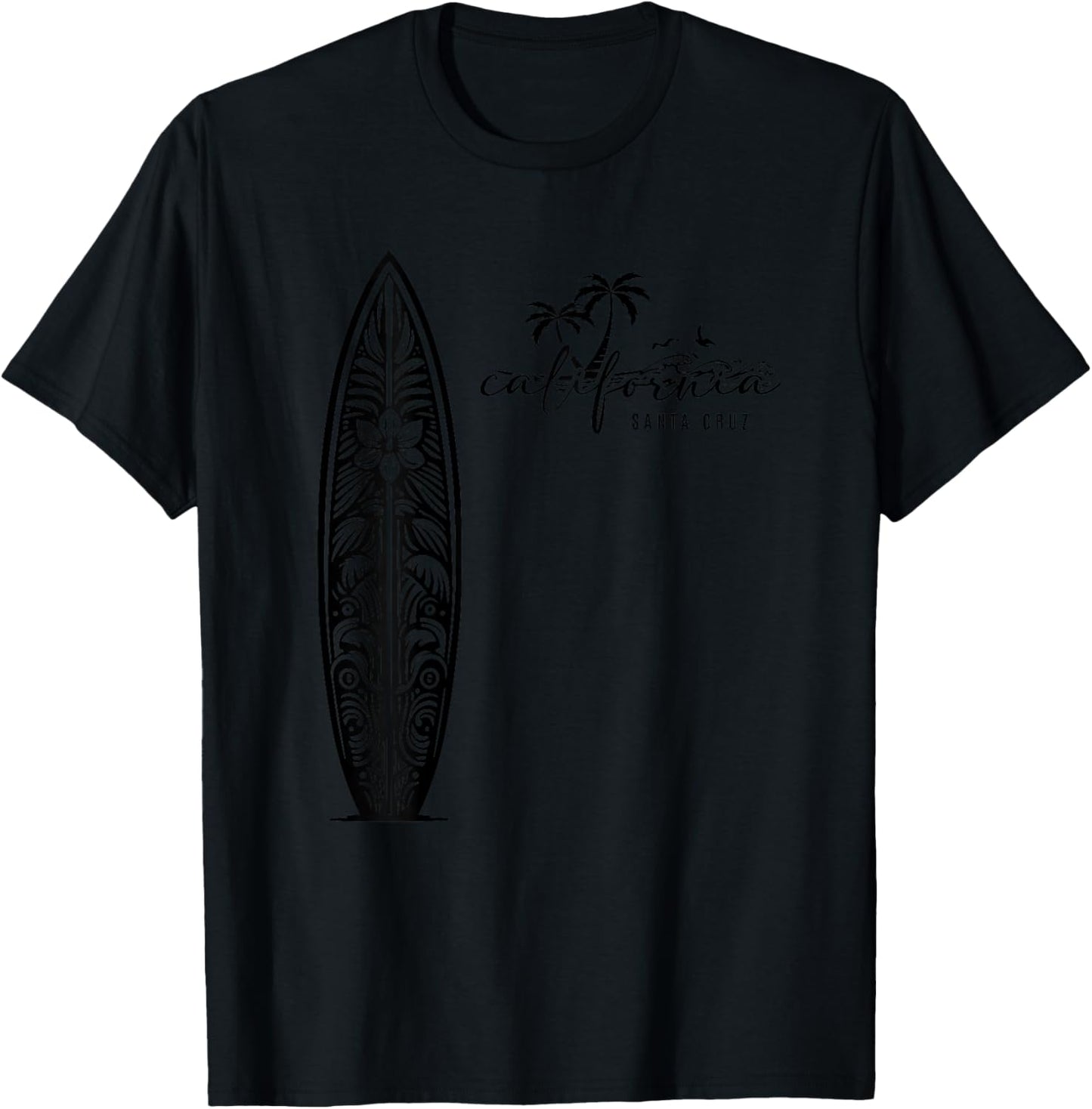 California Santa Cruz, Surfing Surfboard Backprint T-Shirt - T-Shirt | Black