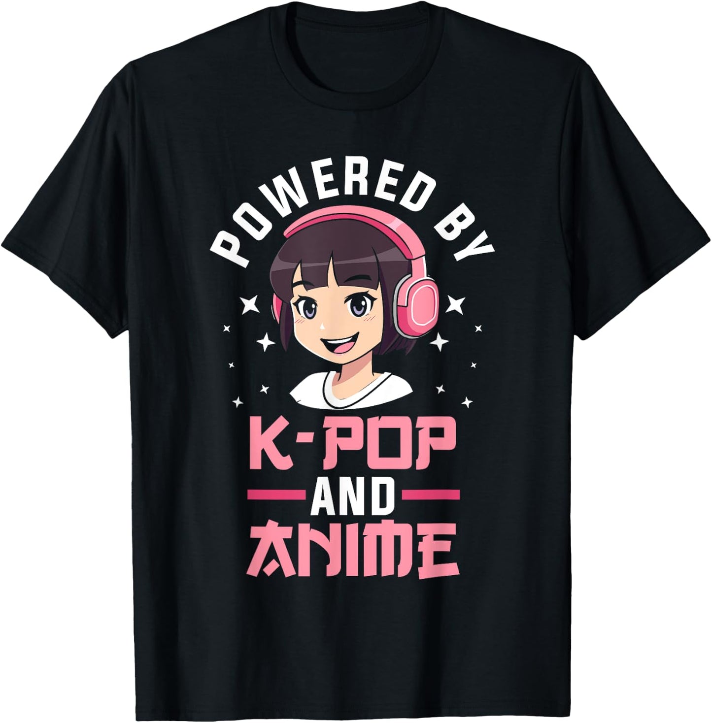 Powered by K-pop and Anime Kpop Merch Merchandise Gift T-Shirt - T-Shirt | Black