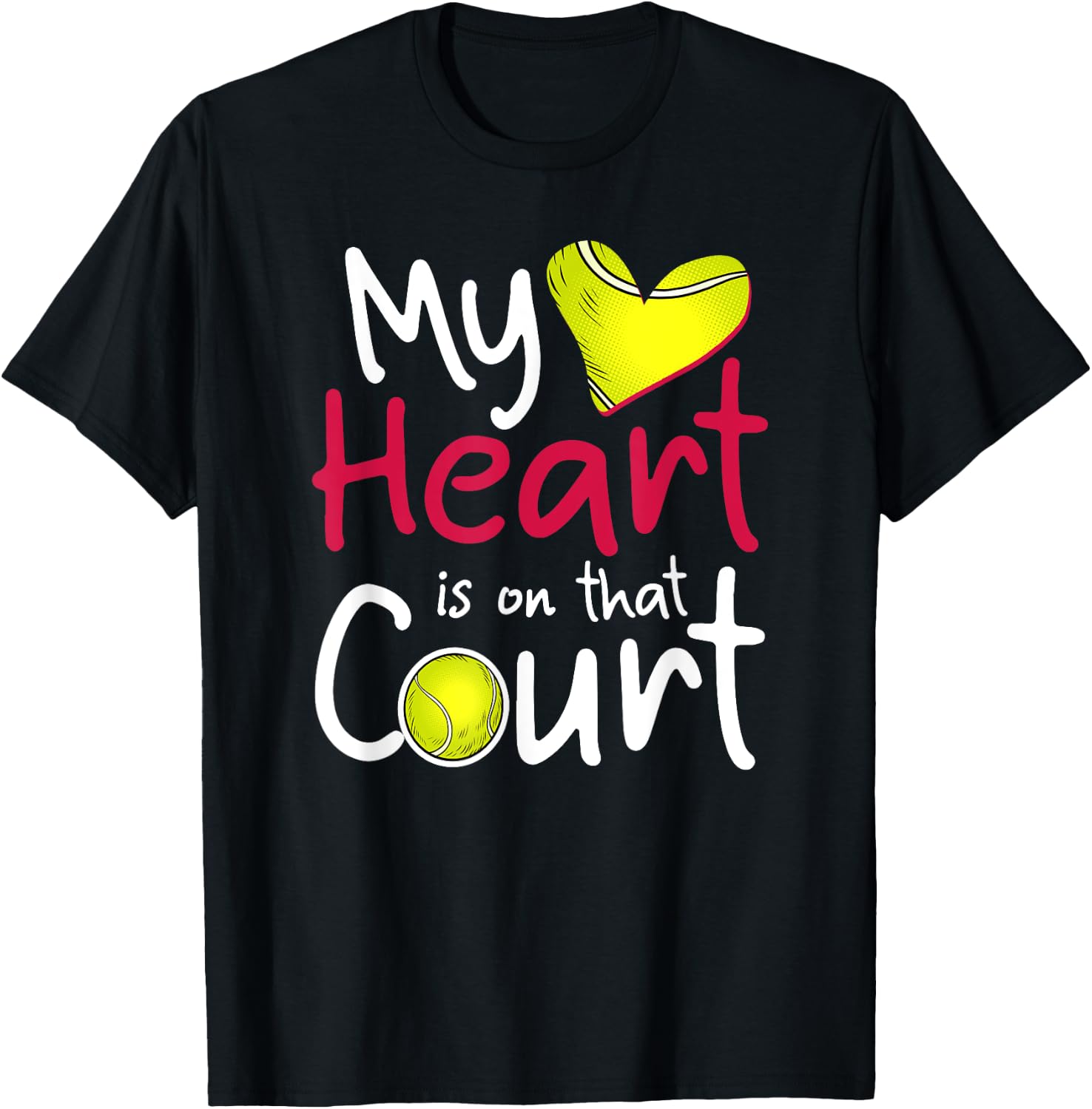My Heart Is on That Court Tennis Mom Dad T-Shirt - T-Shirt | Black
