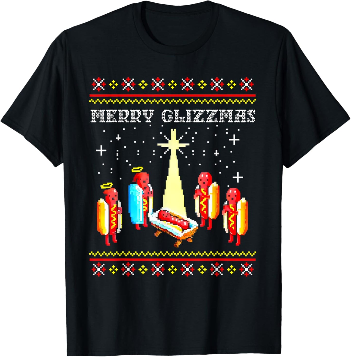 Merry Glizzmas Funny Hot Dog Ugly christmas sweater T-Shirt - T-Shirt | Black