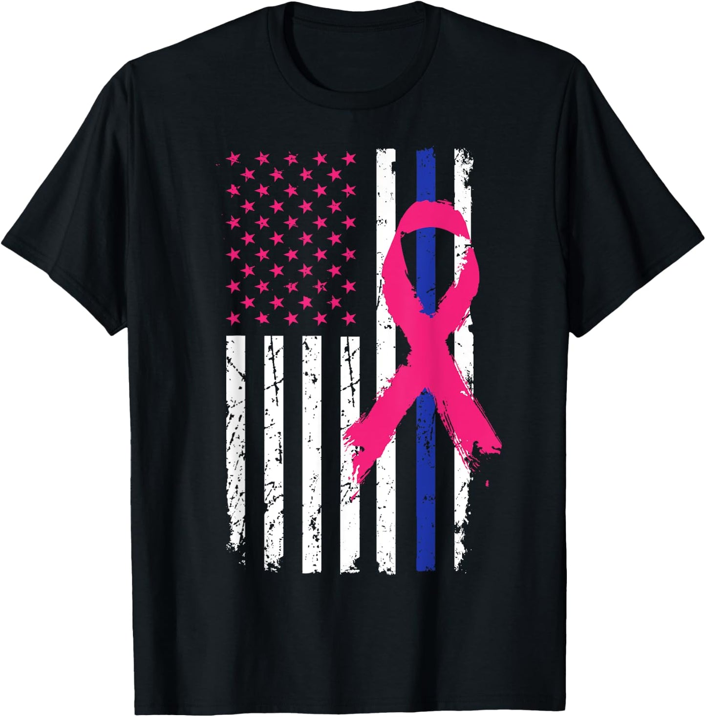 American Police Flag Cool Breast Cancer Awareness Gift Kids Men T-Shirt - T-Shirt | Black