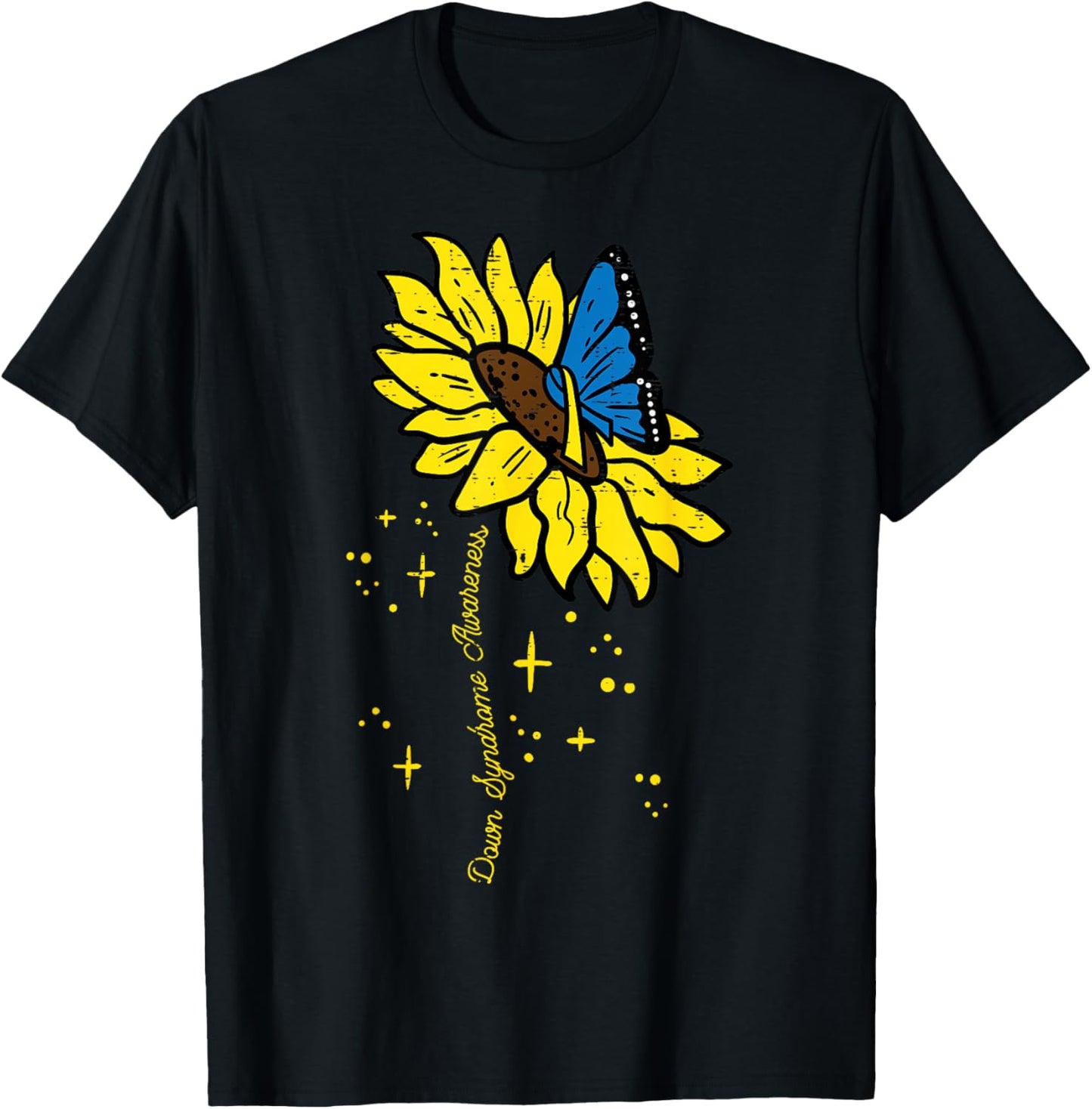 Down Syndrome Awareness Sunflower Butterfly Women Girls Kids T-Shirt - T-Shirt | Black