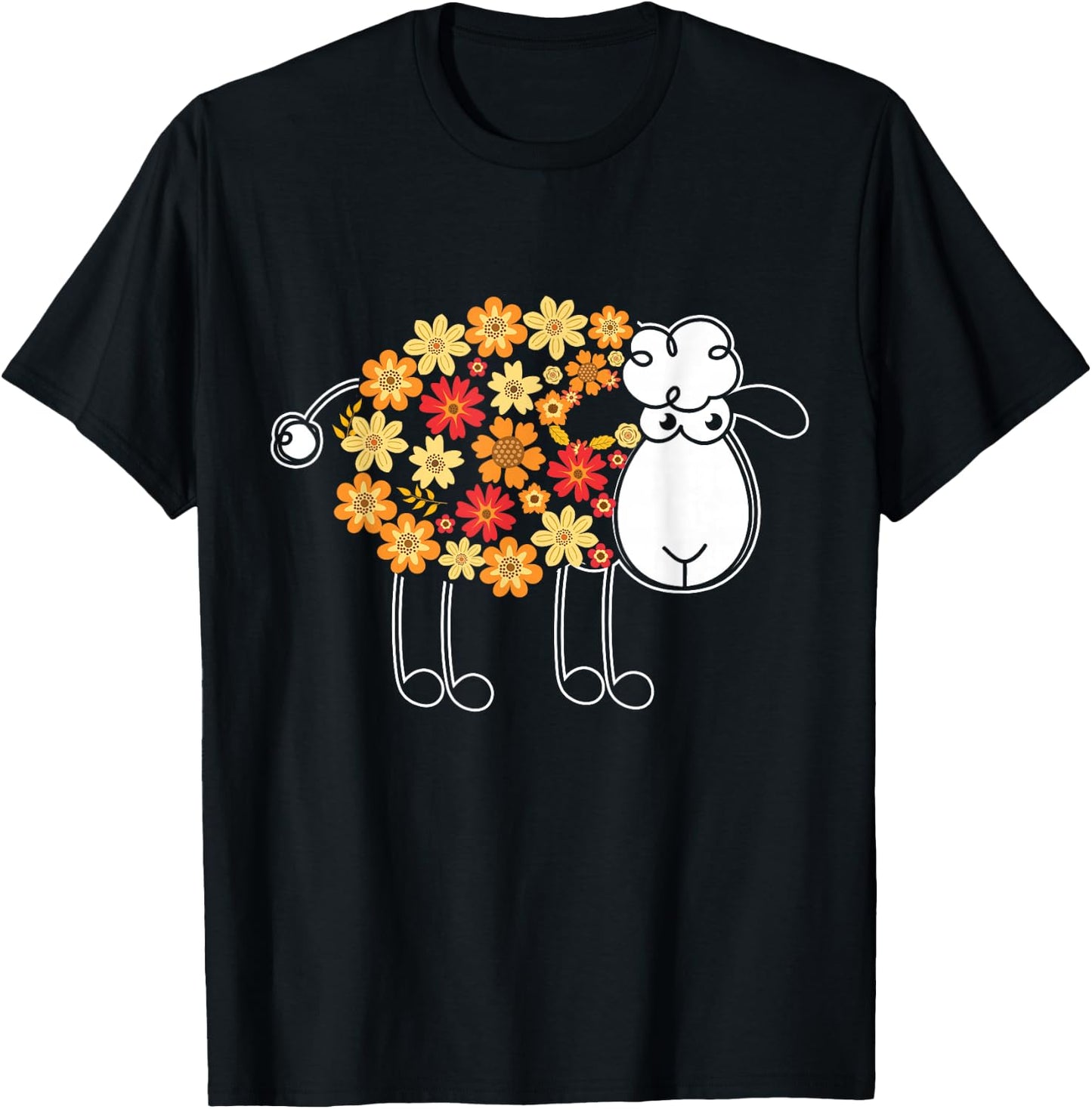 Funny Flower Sheep Design for Farming Lovers T-Shirt - T-Shirt | Black