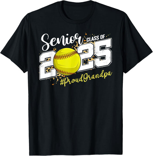 Proud Grandpa Of A 2025 Senior Softball Graduation T-Shirt - T-Shirt | Black