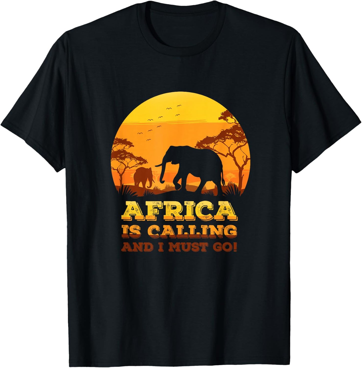 Africa Is Calling And I Must Go Retro African Elephant T-Shirt - T-Shirt | Black