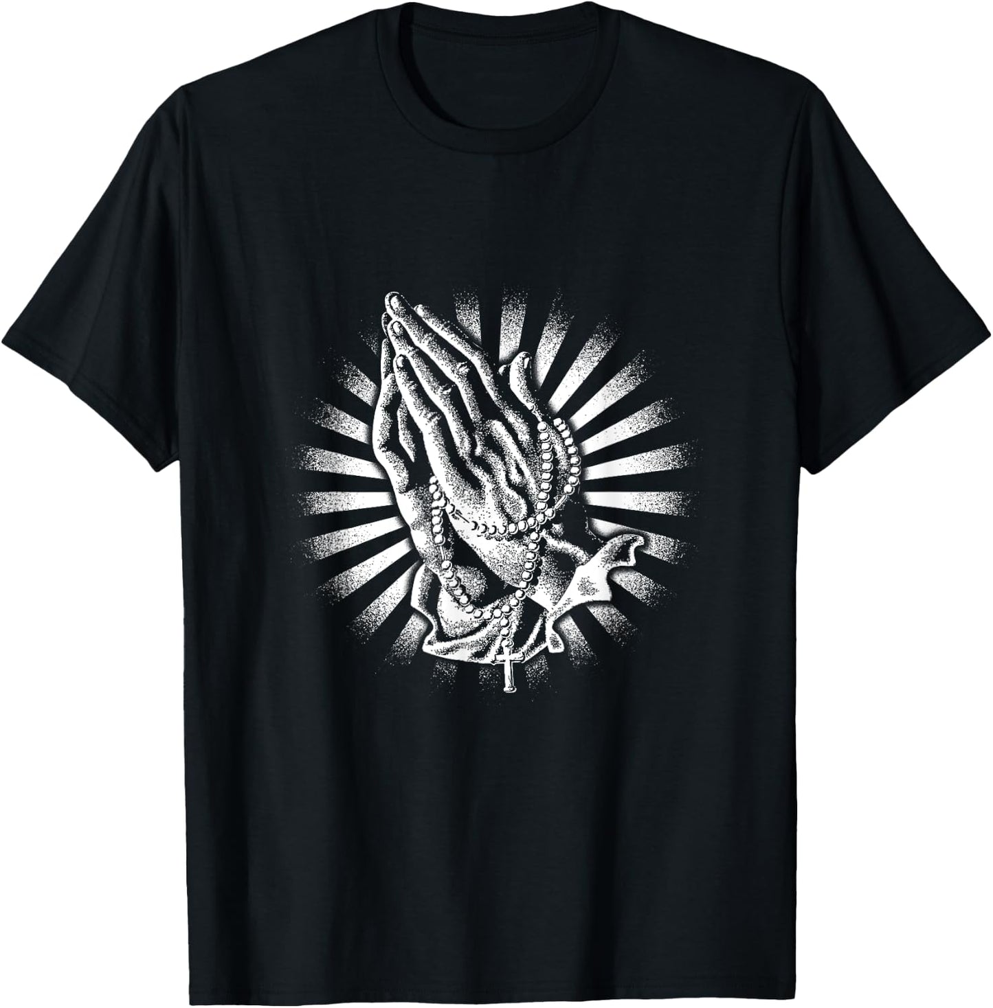 Rosary Praying Hands Believe Faith Jesus Christian T-Shirt - T-Shirt | Black