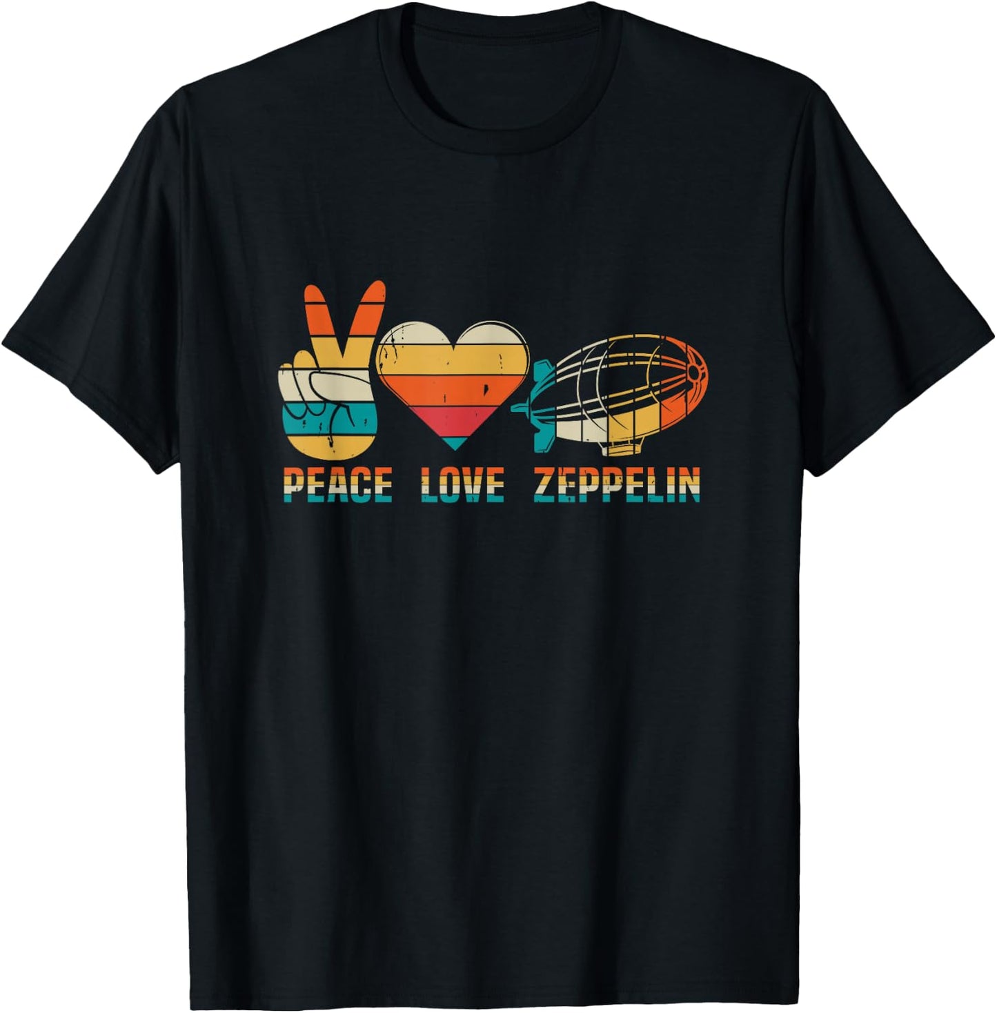 Dirigible Airship Blimp Zepelin Peace Love Zeppelin T-Shirt - T-Shirt | Black