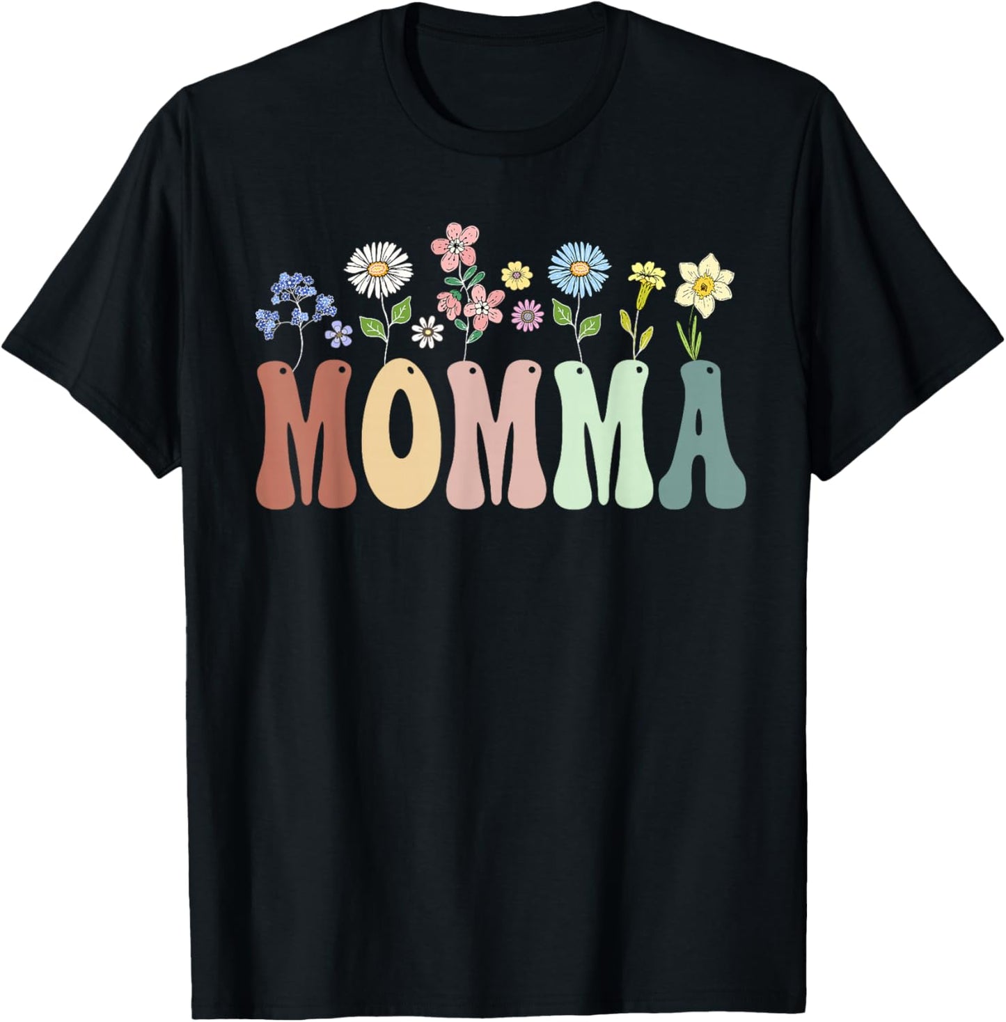 Momma Gifts Women Wildflower Floral Design Momma T-Shirt - T-Shirt | Black
