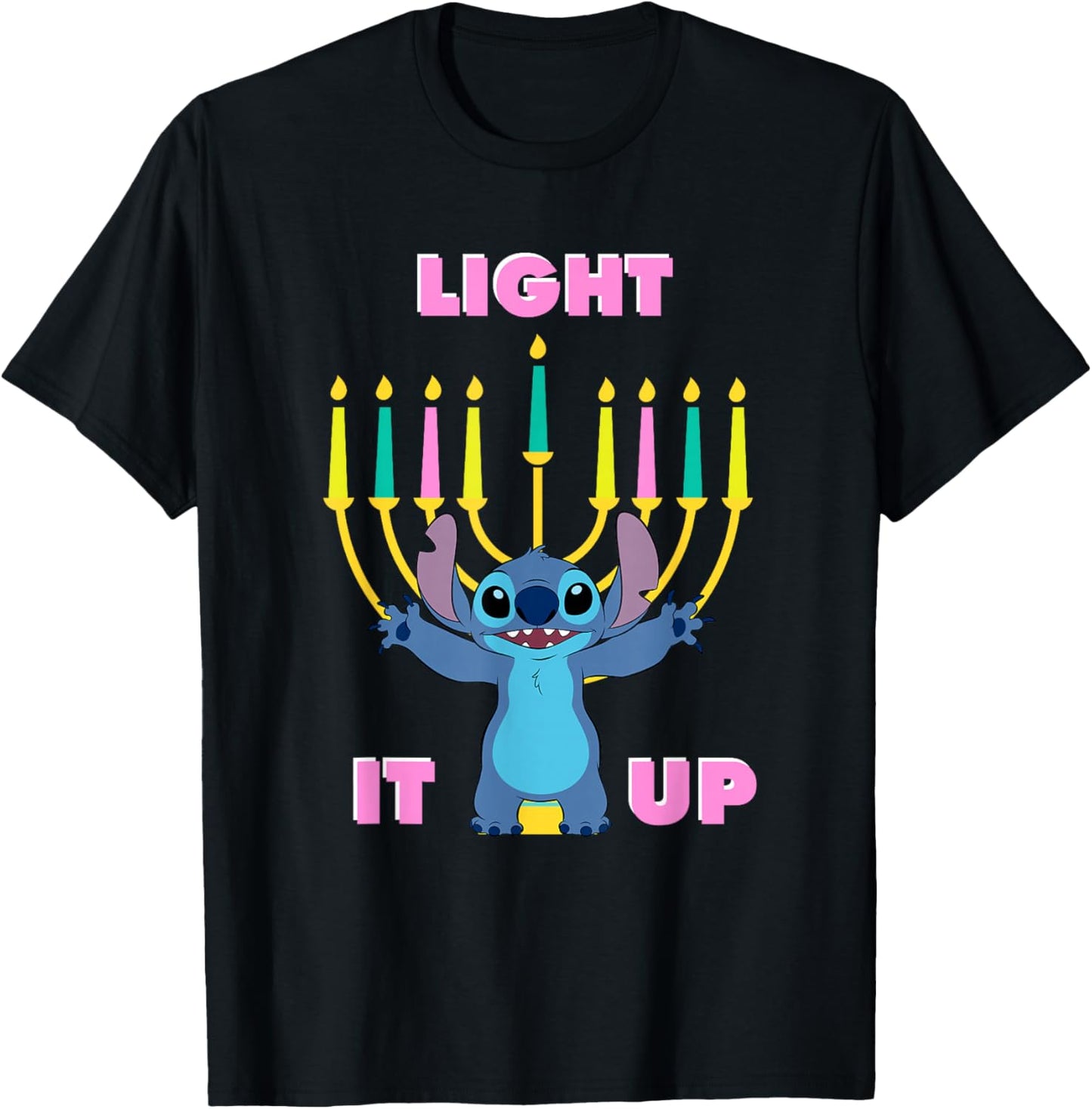 Disney Lilo & Stitch Hanukkah Stitch Light It Up Menorah T-Shirt - T-Shirt | Black