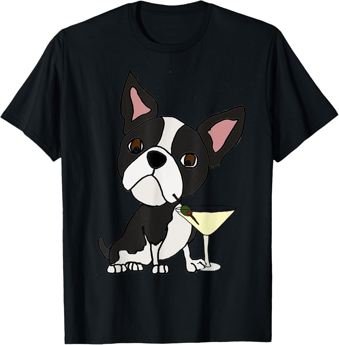 Smilemoreteesa Funny Boston Terrier Dog Drinking Martini Women T-Shirt - T-Shirt | Black