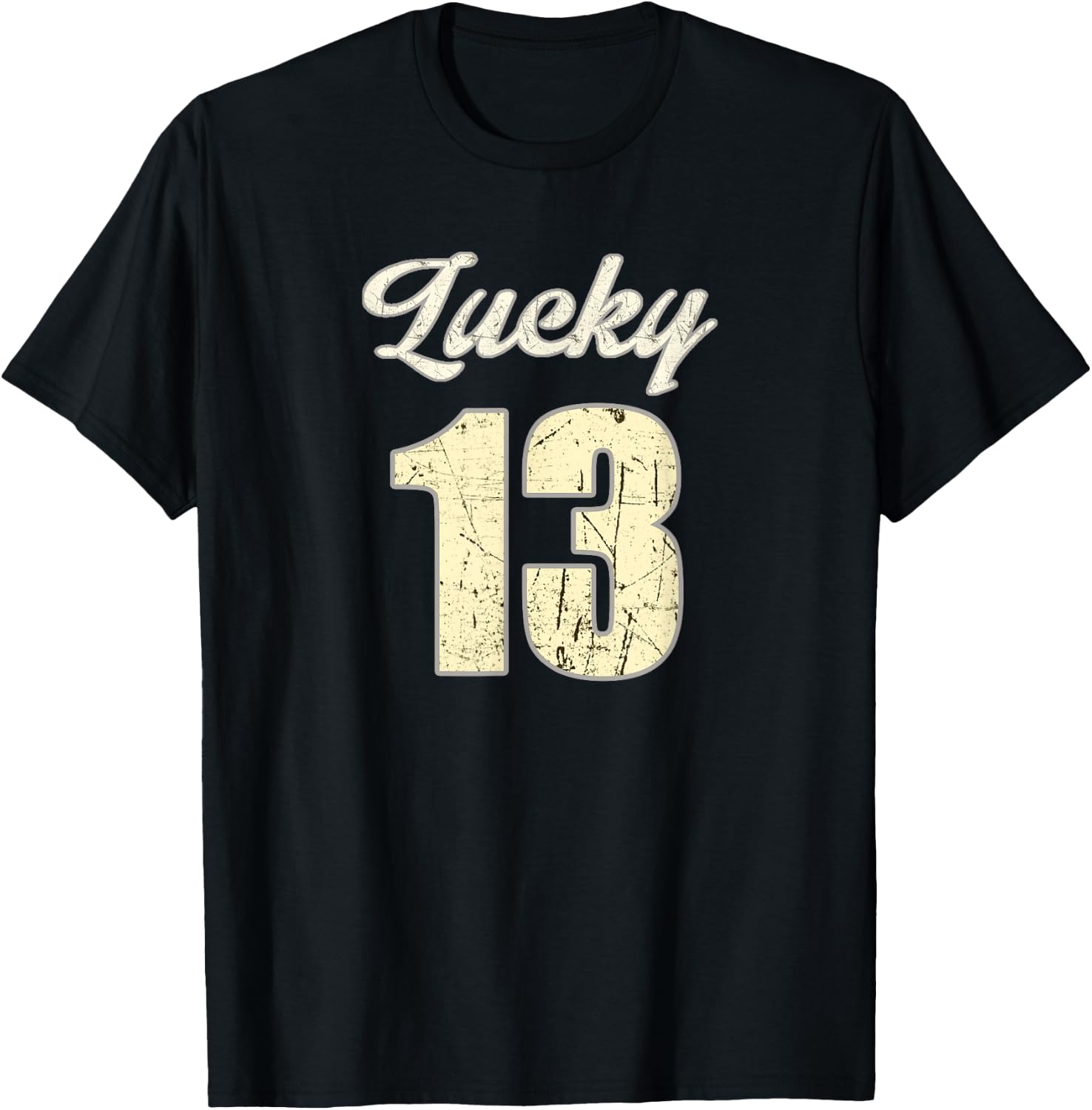 Lucky Number Thirteen Retro Distressed Vintage T-Shirt - T-Shirt | Black