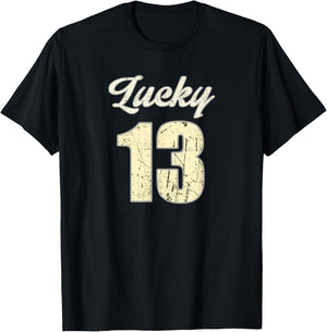 Lucky Number Thirteen Retro Distressed Vintage T-Shirt - T-Shirt | Black