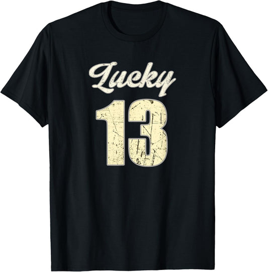 Lucky Number Thirteen Retro Distressed Vintage T-Shirt - T-Shirt | Black