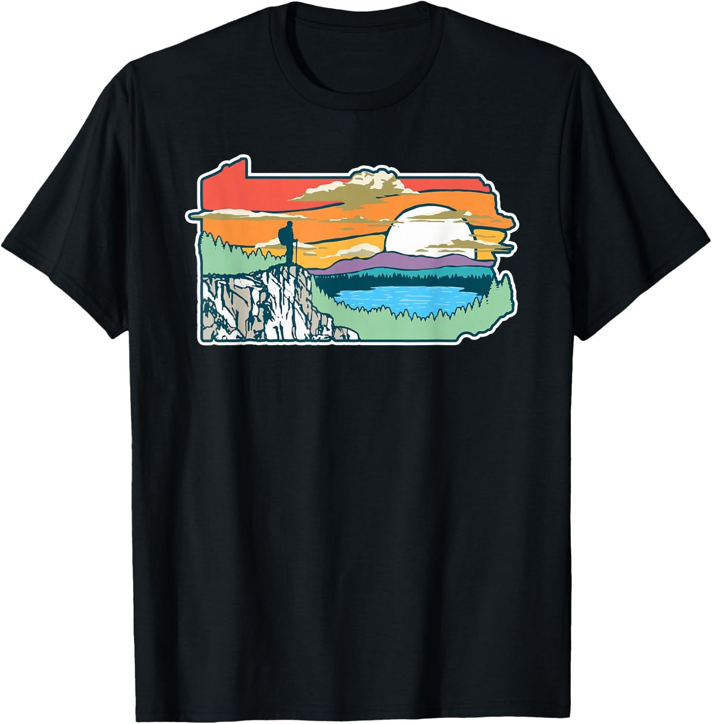 State of Pennsylvania Nature Illustration Outdoor Graphic T-Shirt - T-Shirt | Black