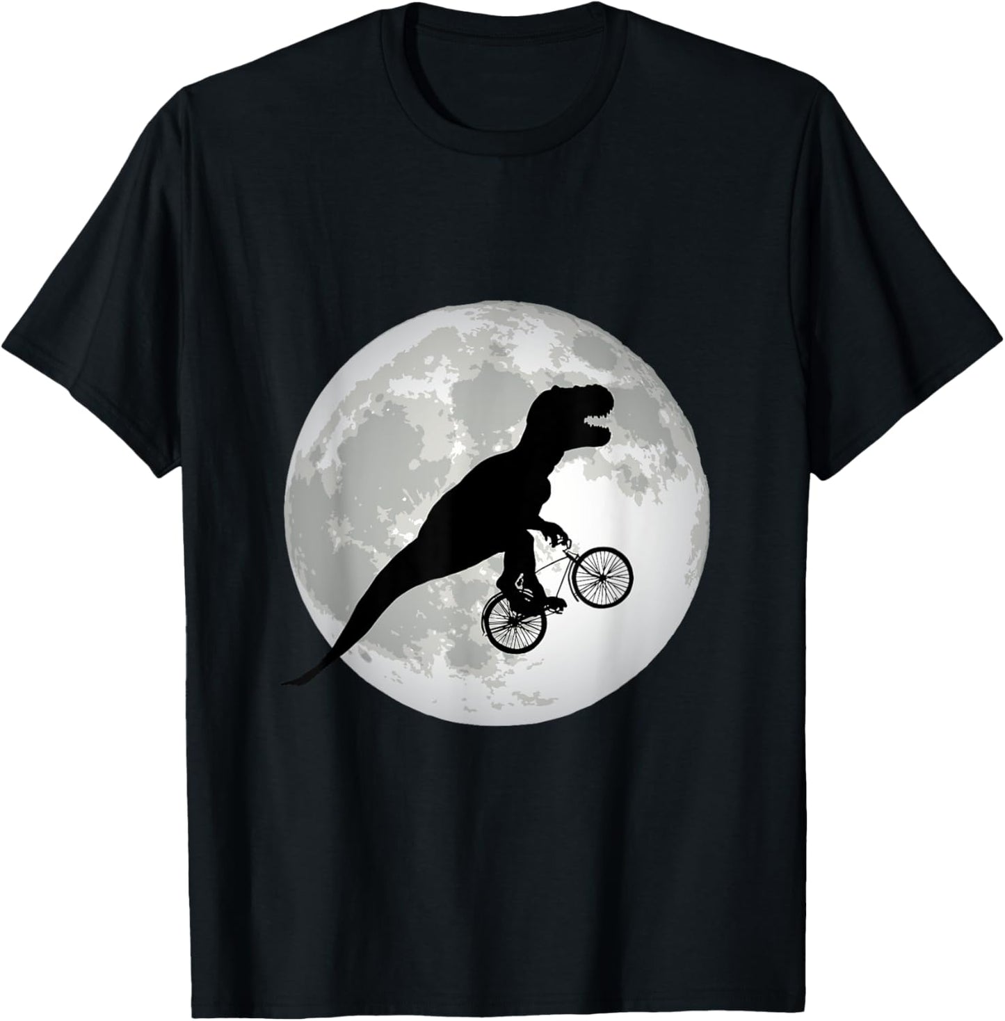 T-Rex Cycling Over The Moon, Trex on Bike, Funny Dinosaur T-Shirt - T-Shirt | Black