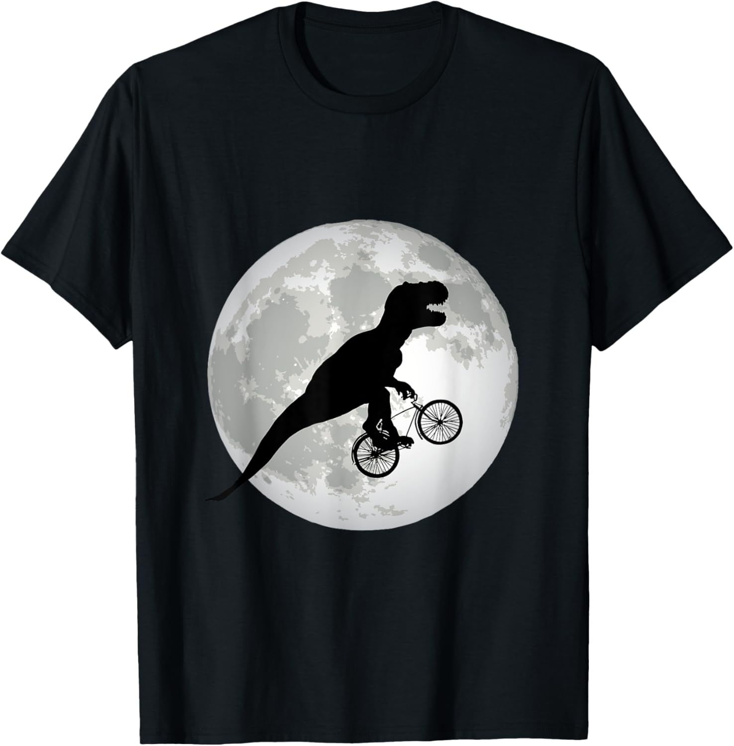 T-Rex Cycling Over The Moon, Trex on Bike, Funny Dinosaur T-Shirt - T-Shirt | Black