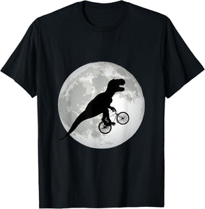 T-Rex Cycling Over The Moon, Trex on Bike, Funny Dinosaur T-Shirt - T-Shirt | Black