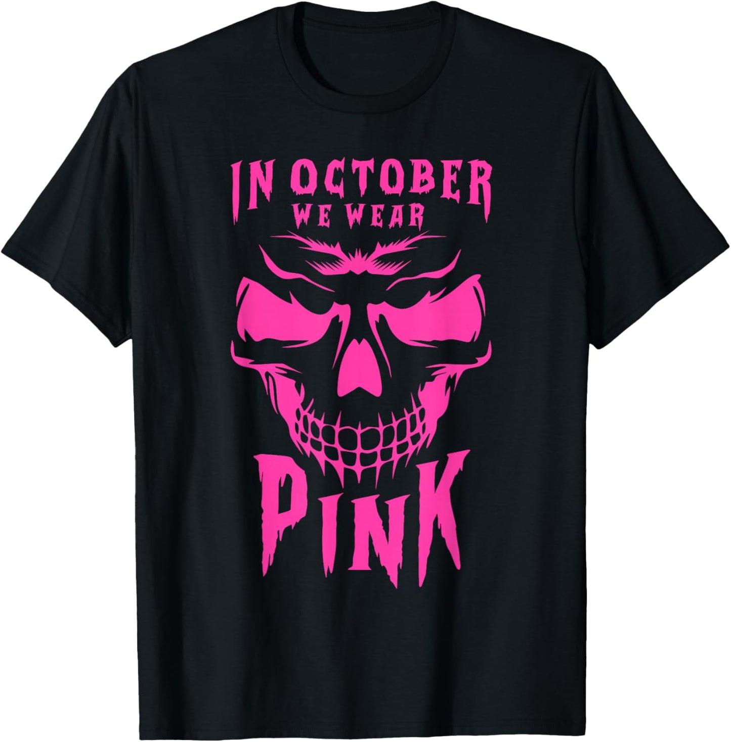 Breast Cancer Awareness Month Halloween Skull Pink Ribbon T-Shirt - T-Shirt | Black