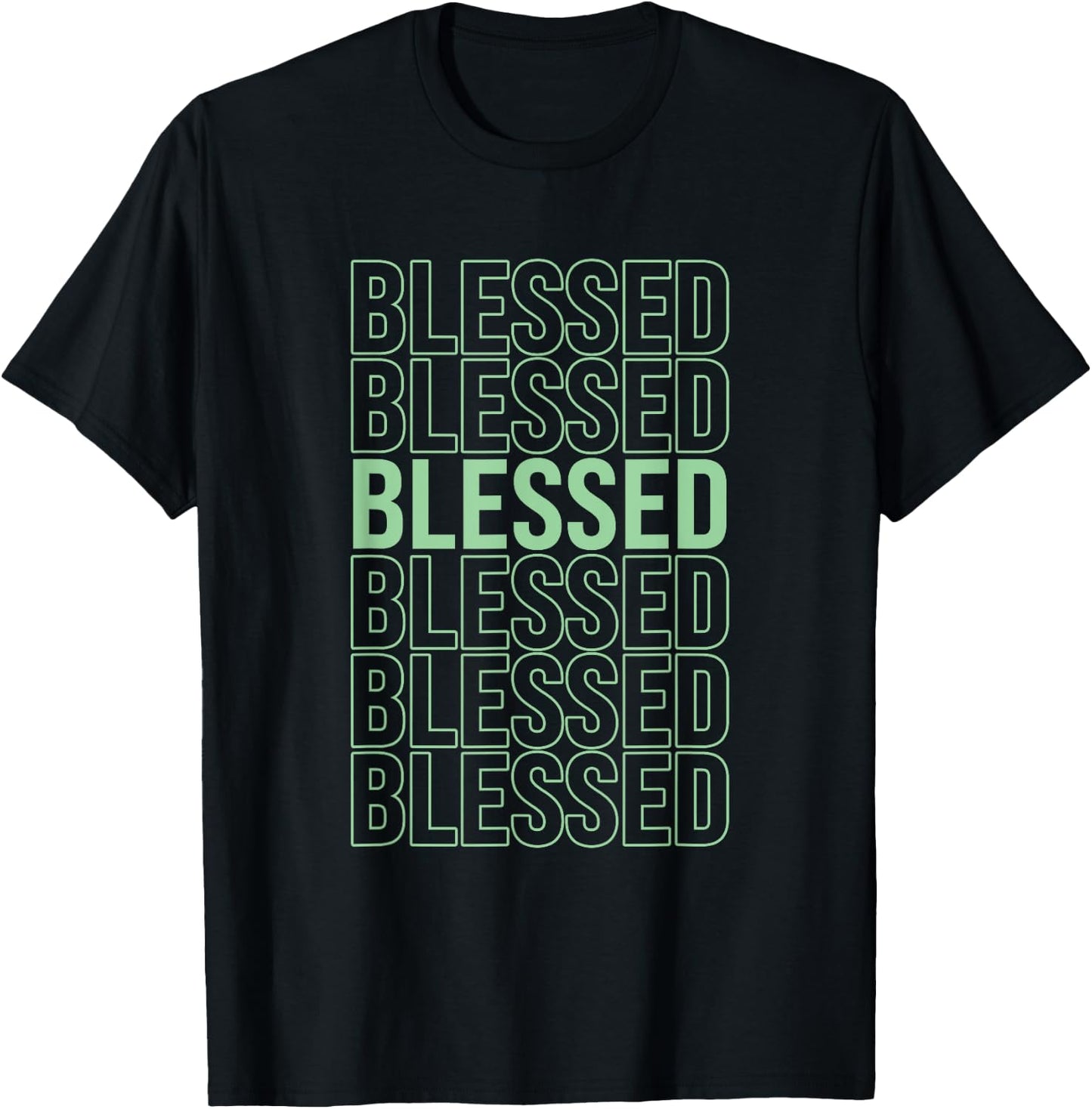 Green BLESSED Pale Light Green Color Graphic T-Shirt - T-Shirt | Black