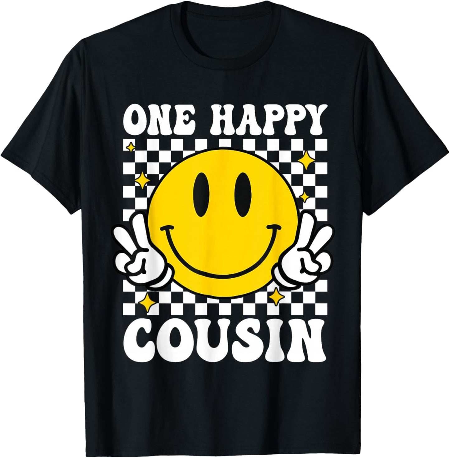 One Happy Dude Cousin happy face 1st Birthday Family T-Shirt - T-Shirt | Black