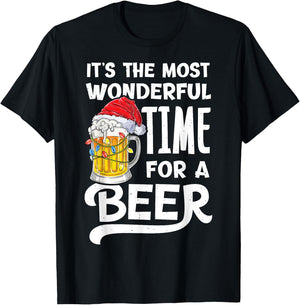 It's The Most Wonderful Time For A Beer Christmas Santa Hat T-Shirt - T-Shirt | Black