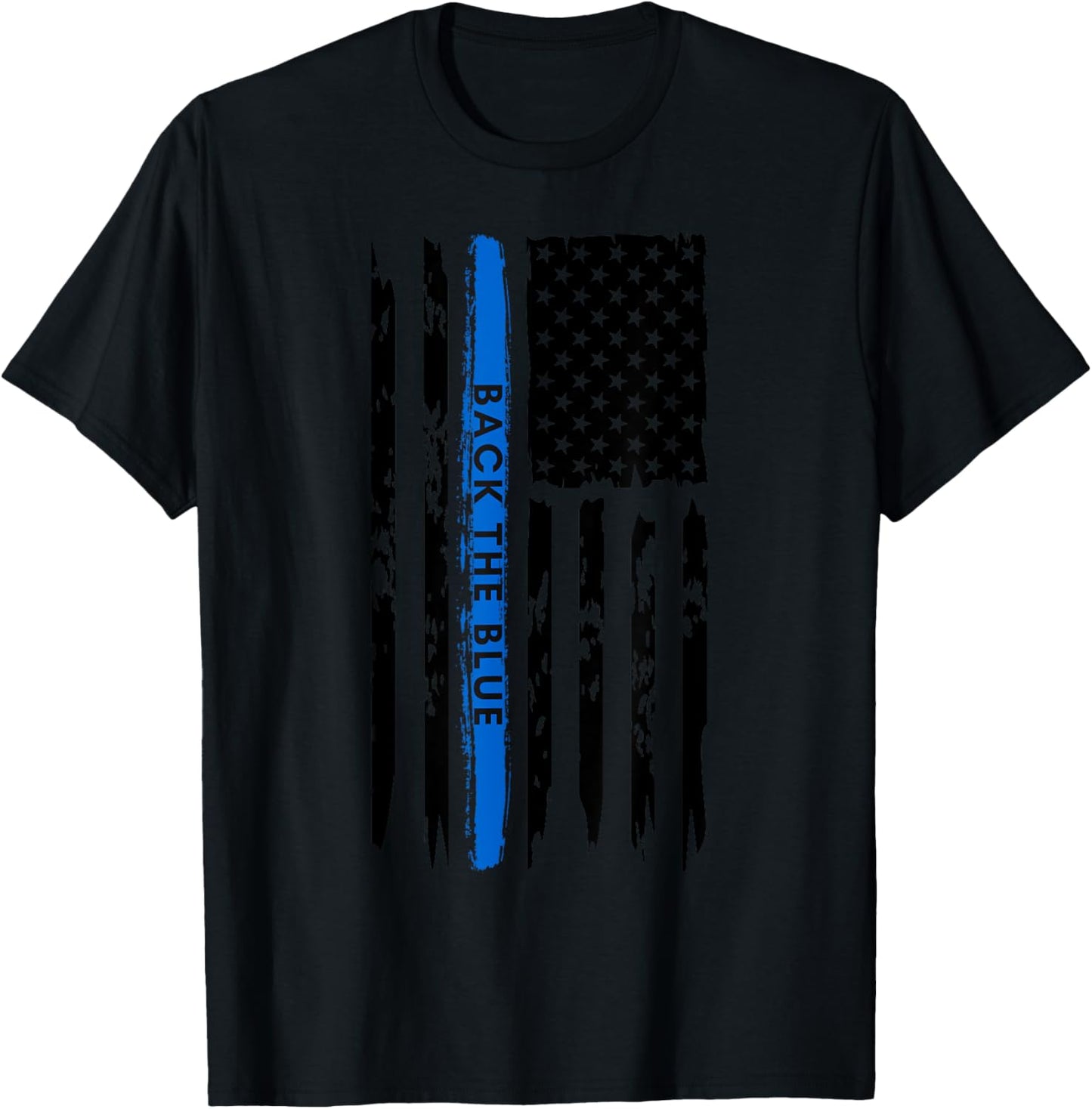 Back the Blue Thin Blue Line Distressed USA Flag Women Kids Men T-Shirt - T-Shirt | Black