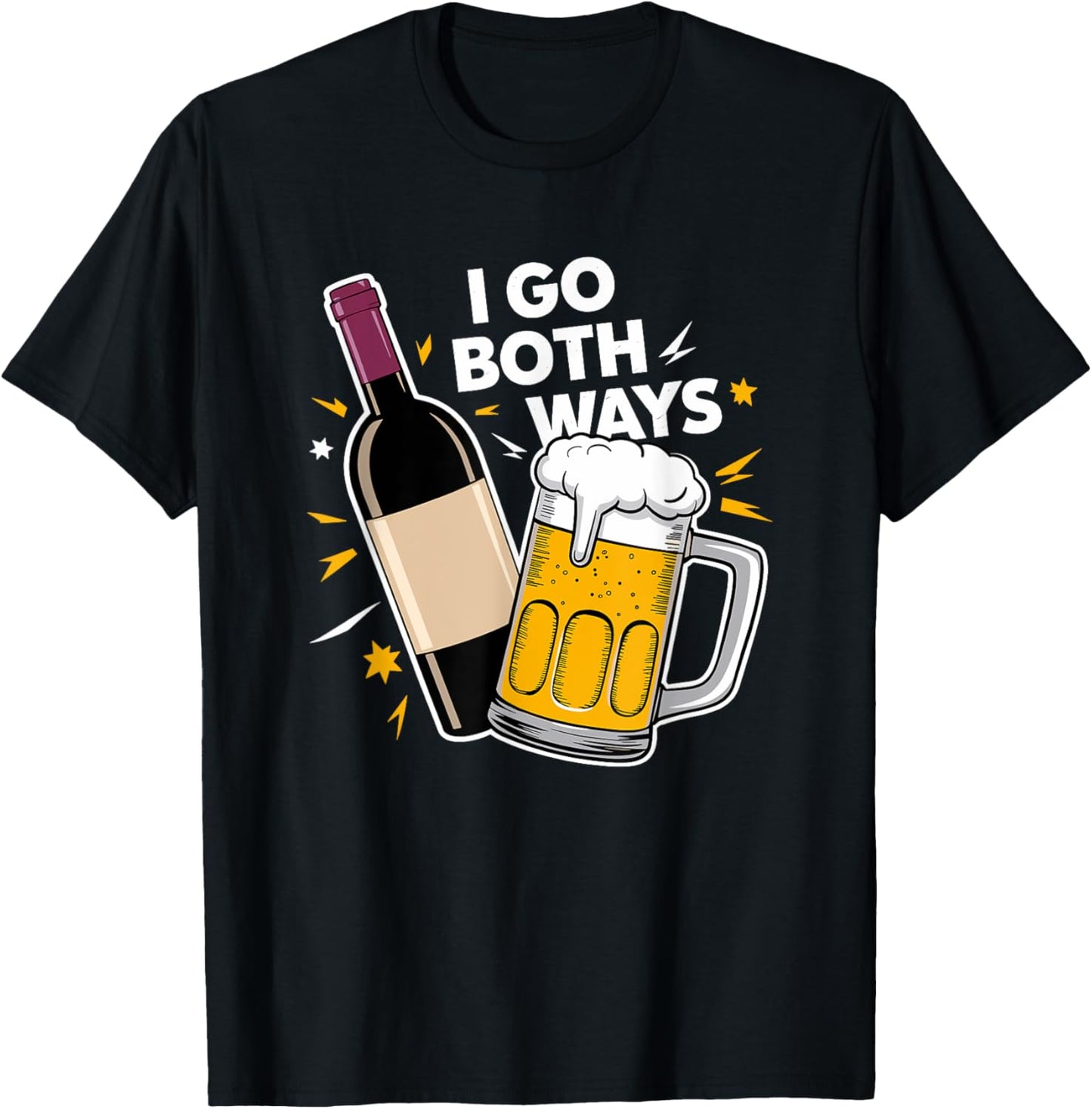 I Go Both Ways Beer Wine Drinking T-Shirt - T-Shirt | Black