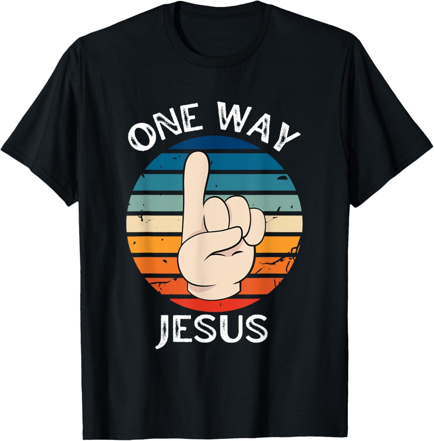 One Way Jesus People Christian Revolution Finger Up Retro T-Shirt - T-Shirt | Black
