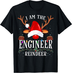 I Am The Engineer Reindeer Christmas Family T-Shirt - T-Shirt | Black