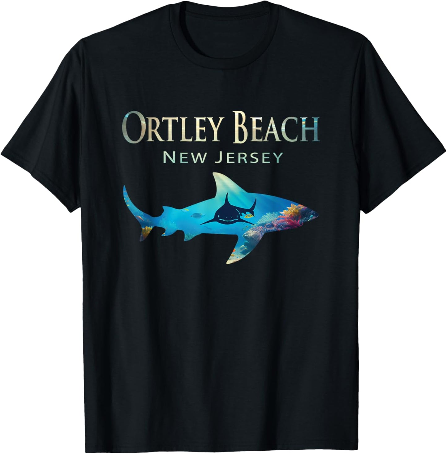 Ortley Beach Retro Ortley Beach Nj Shark T-Shirt - T-Shirt | Black