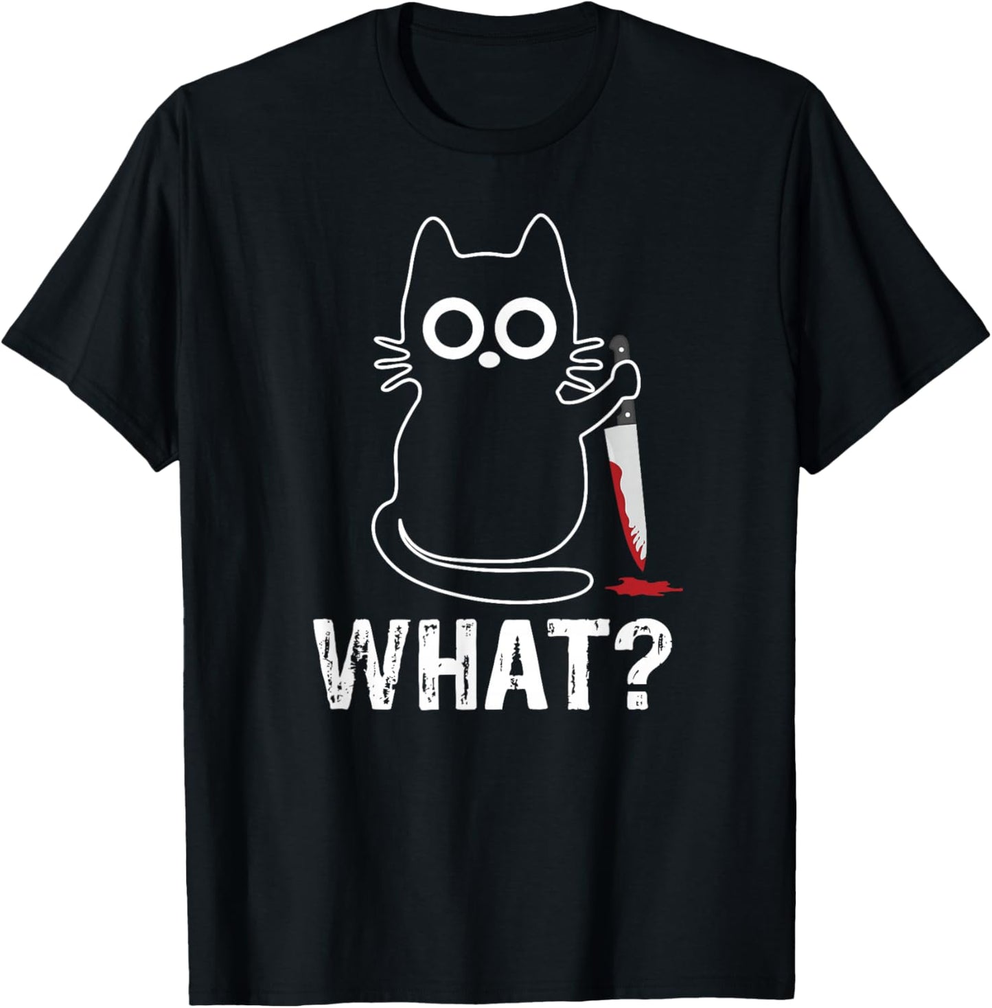 Tech- Cats What? - Funny Cat With Knife Graphic Design , Small, Black T-Shirt - T-Shirt | Black