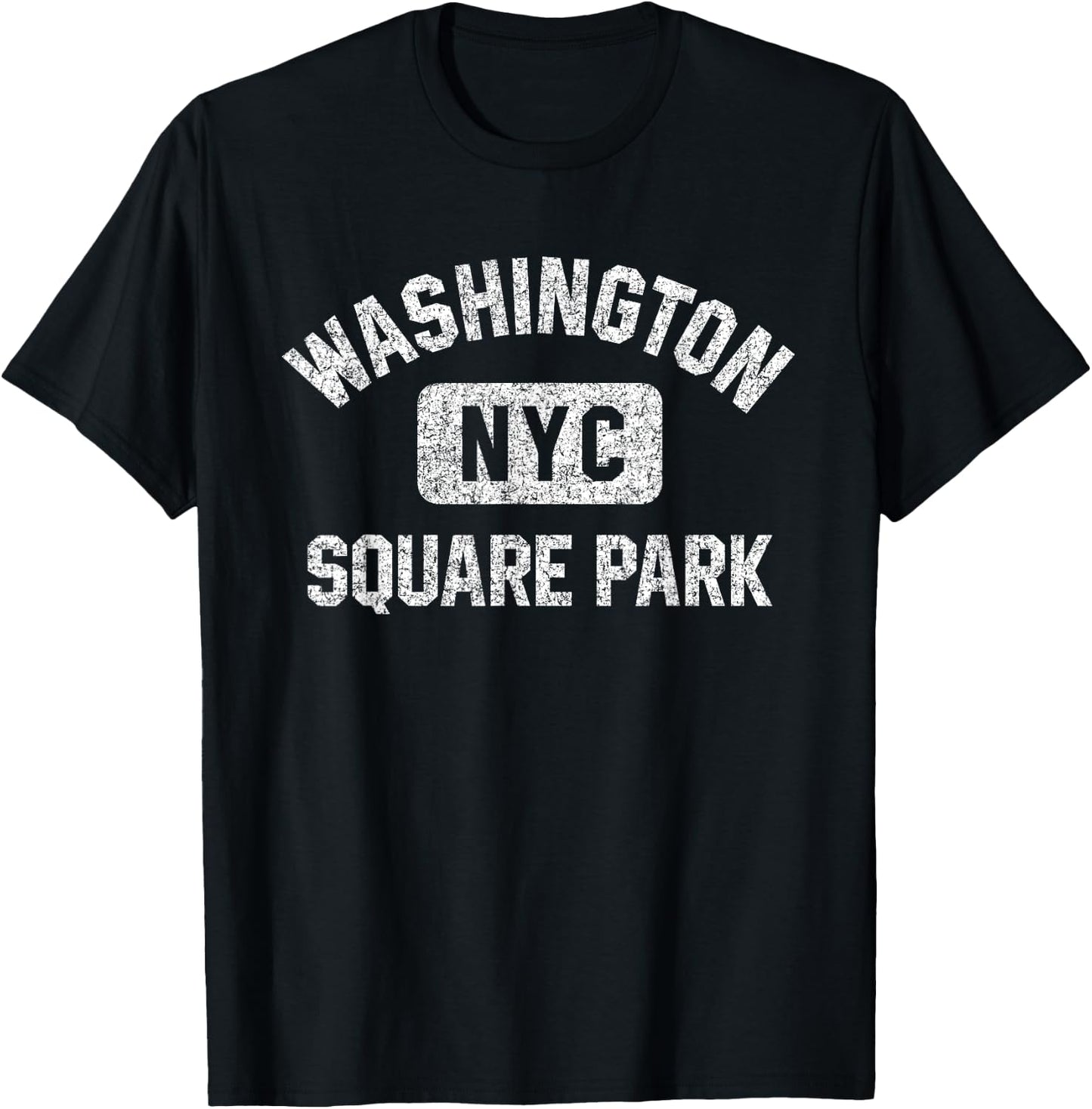 Washington Square Park NYC Gym Style Distressed White Print T-Shirt - T-Shirt | Black