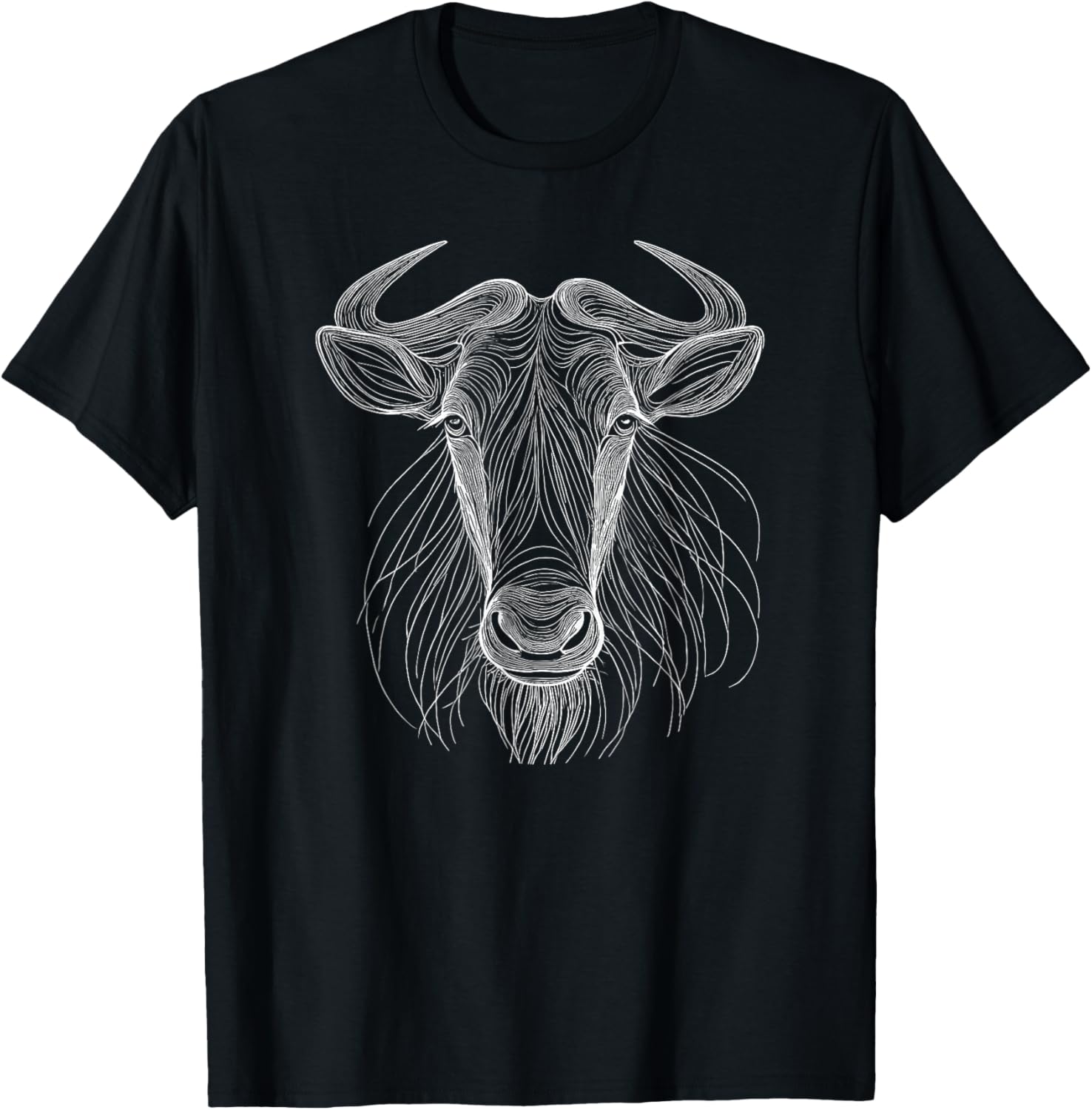 Line Art Wildebeest Wildebeests T-Shirt - T-Shirt | Black