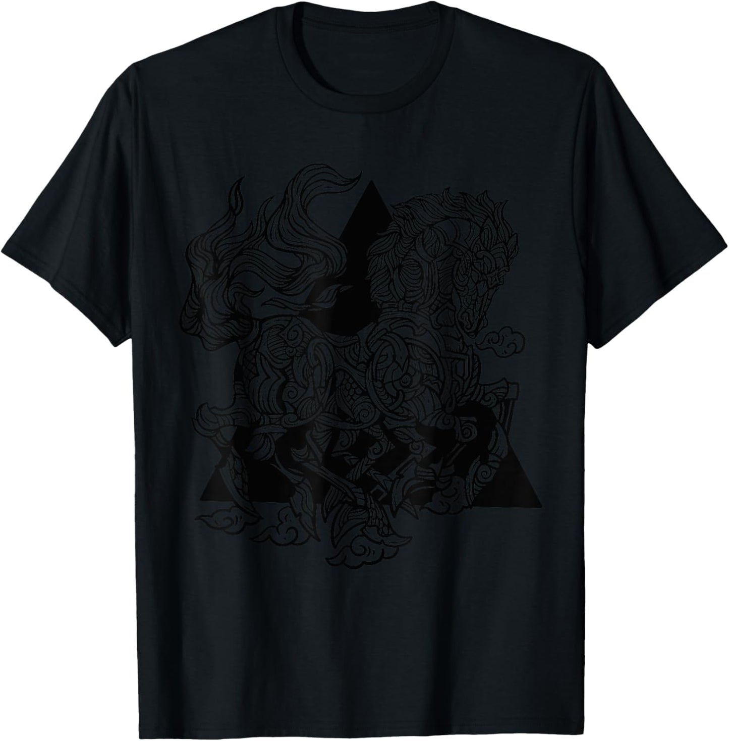 Sleipnir Odin's Horse Nordic Viking Runes Mythology T-Shirt - T-Shirt | Black