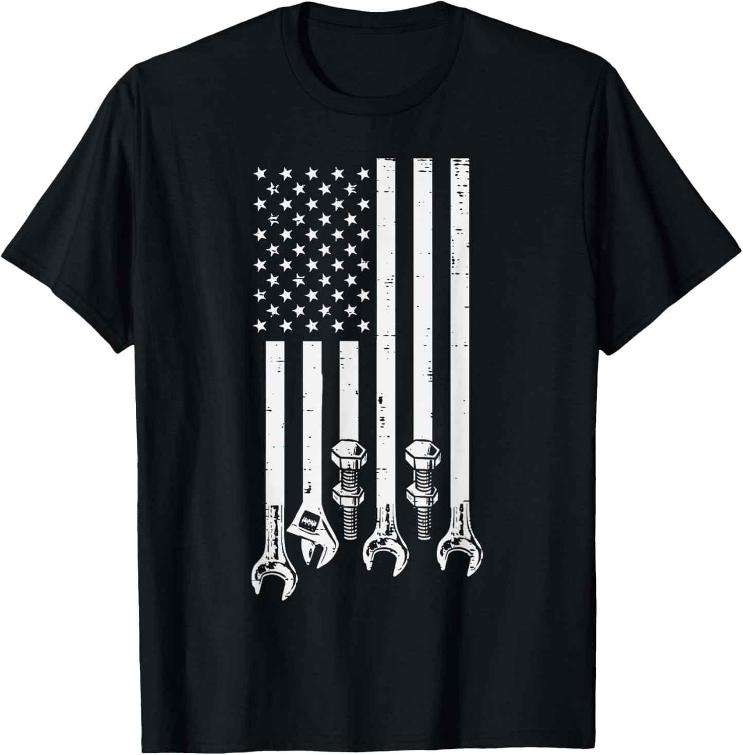 Wrench USA American Flag Car Mechanic Garage Patriotic Men T-Shirt - T-Shirt | Black