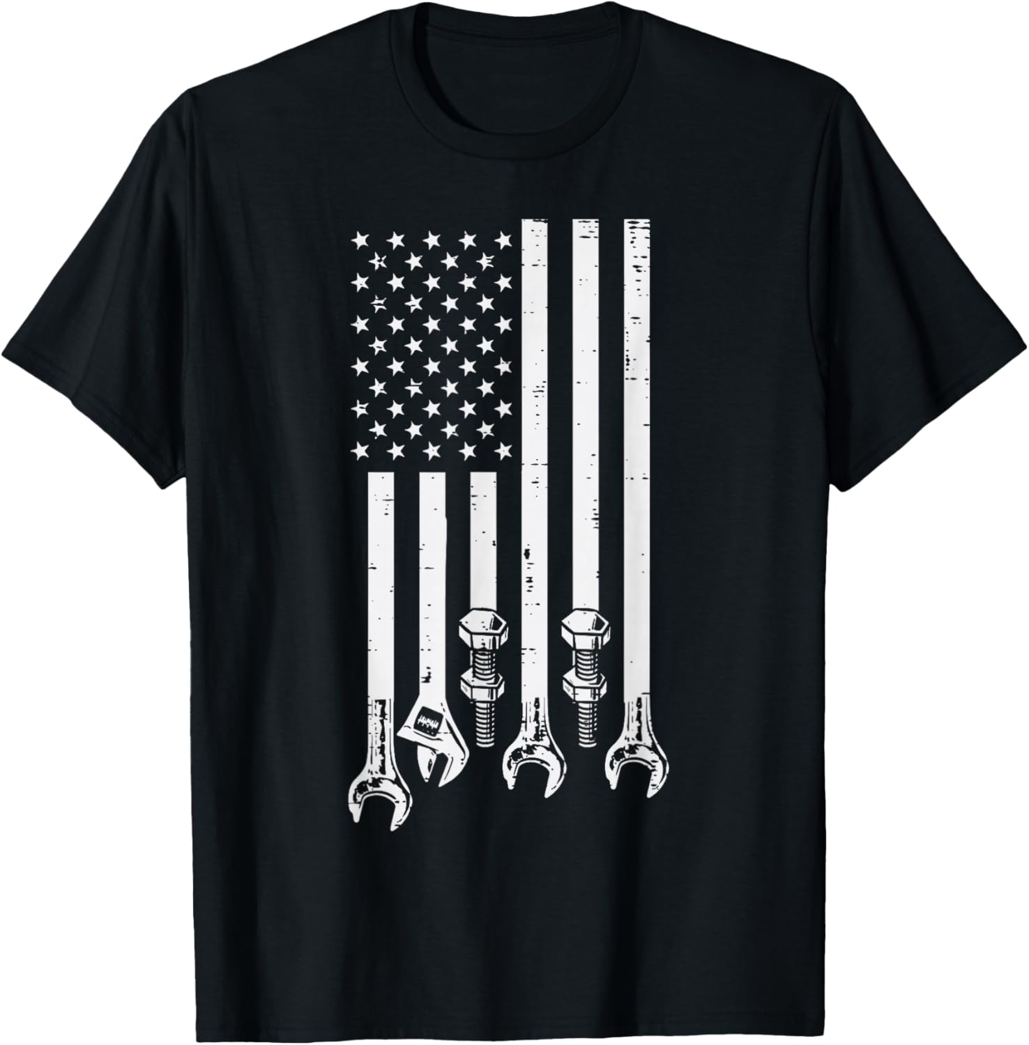 Wrench USA American Flag Car Mechanic Garage Patriotic Men T-Shirt - T-Shirt | Black