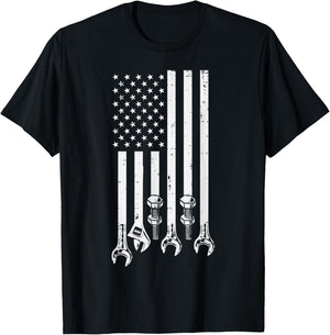 Wrench USA American Flag Car Mechanic Garage Patriotic Men T-Shirt - T-Shirt | Black