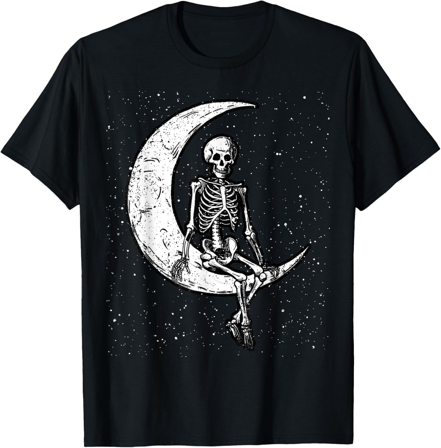 Skeleton Sitting On Moon Halloween Spooky Bones Goth Gothic T-Shirt - T-Shirt | Black