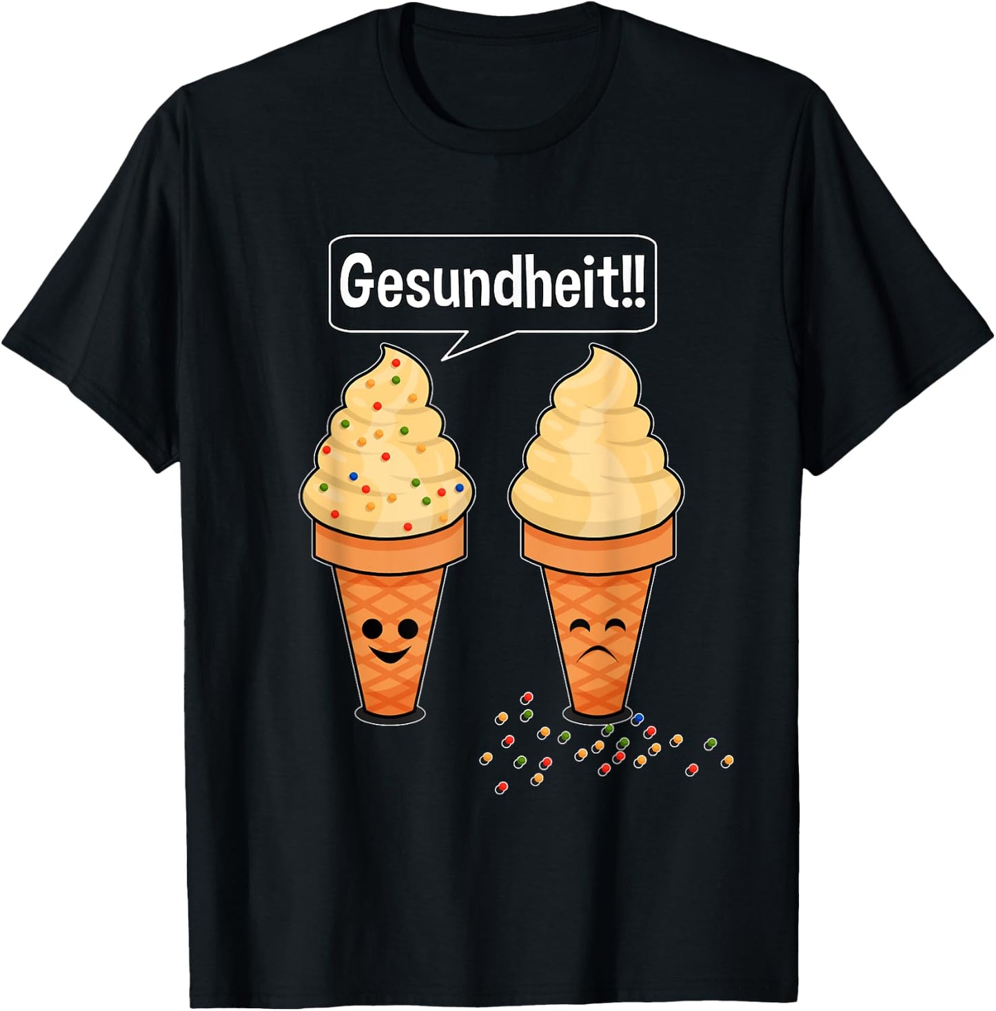 Sprinkle Sneezing Ice Cream Cone Says Gesundheit Funny T-Shirt - T-Shirt | Black