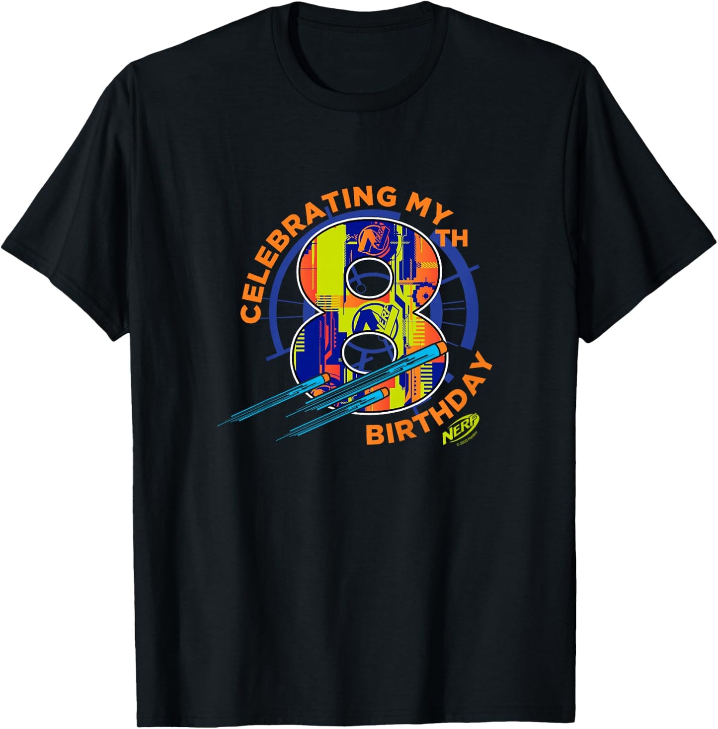 Kids Nerf Birthday Celebrating My 8th Birthday Logo T-Shirt - T-Shirt | Black