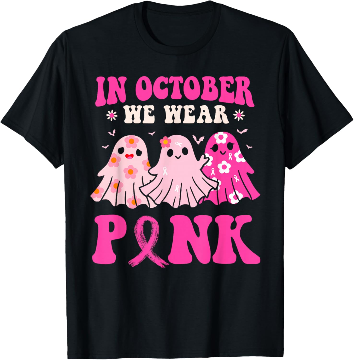 In October We Wear Pink Halloween Breast Cancer Awareness T-Shirt - T-Shirt | Black