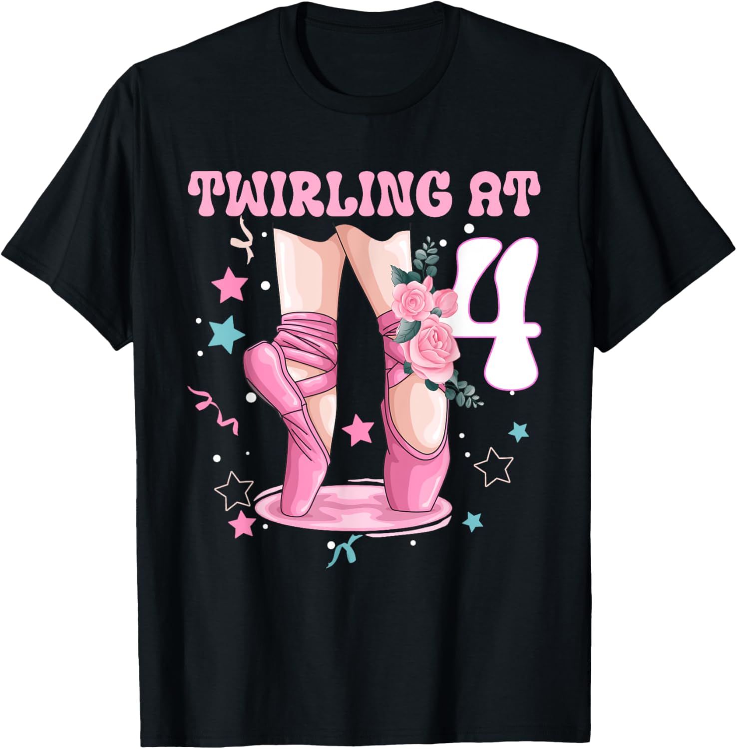 4th Birthday Ballet Ballerina Birthday Party 4 Year Old Girl T-Shirt - T-Shirt | Black
