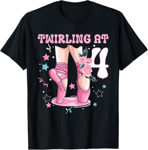 4th Birthday Ballet Ballerina Birthday Party 4 Year Old Girl T-Shirt - T-Shirt | Black