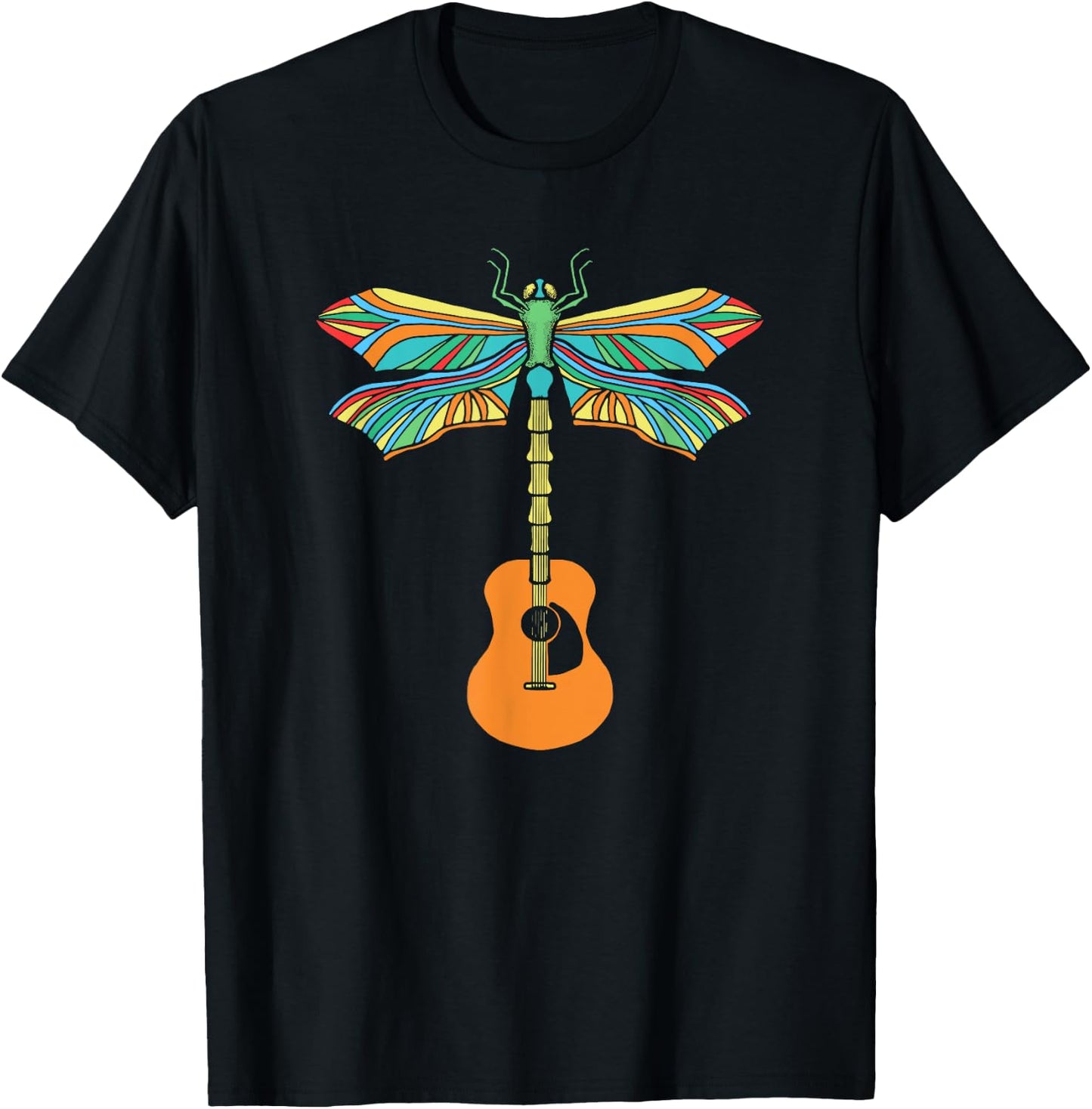 Acoustic Guitar Artistic Dragonfly Music & Musician Vitnage T-Shirt - T-Shirt | Black
