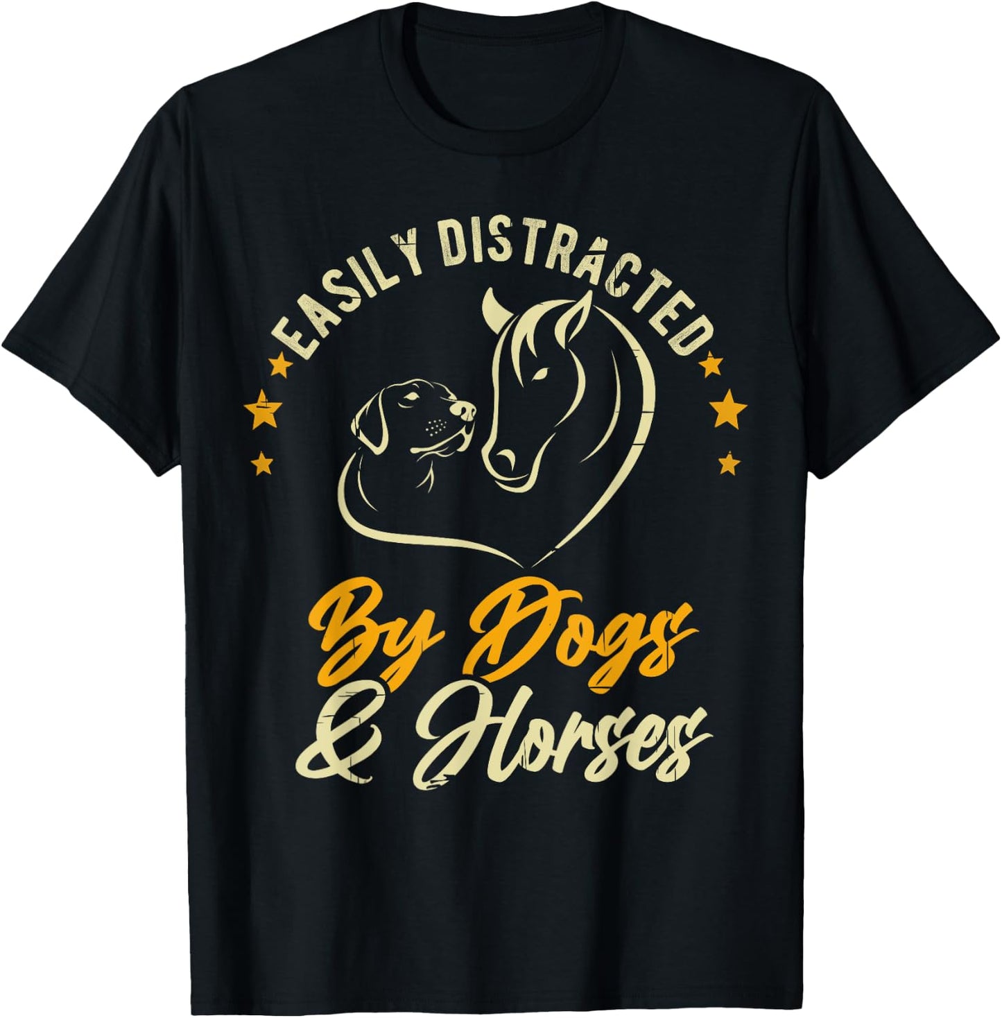 Easily Distracted By Dogs And Horses Dog Mom Horse Mom Women Girls Kids T-Shirt - T-Shirt | Black